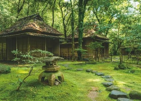 大正時代に復元された茶室迎松軒などがある自然公園。忠興・ガラシャ夫妻のお墓がある。