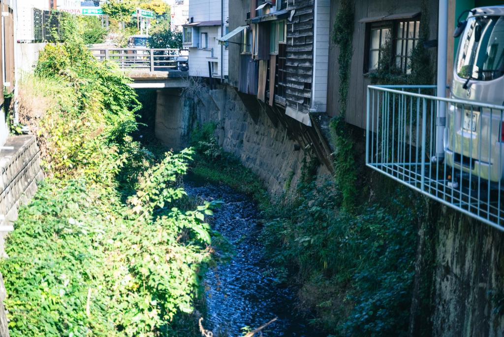 加藤清正所築的大井手用水，交織流經熊本的住宅街區中。