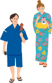 浴衣を着た男女